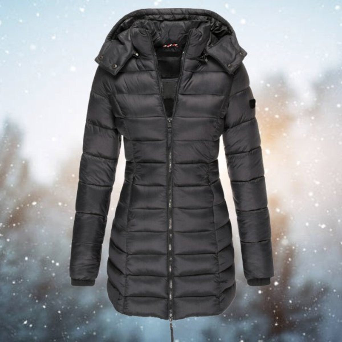 Women's Longline Quilted Hooded Zip-Up Puffer Coat in Black - view 6