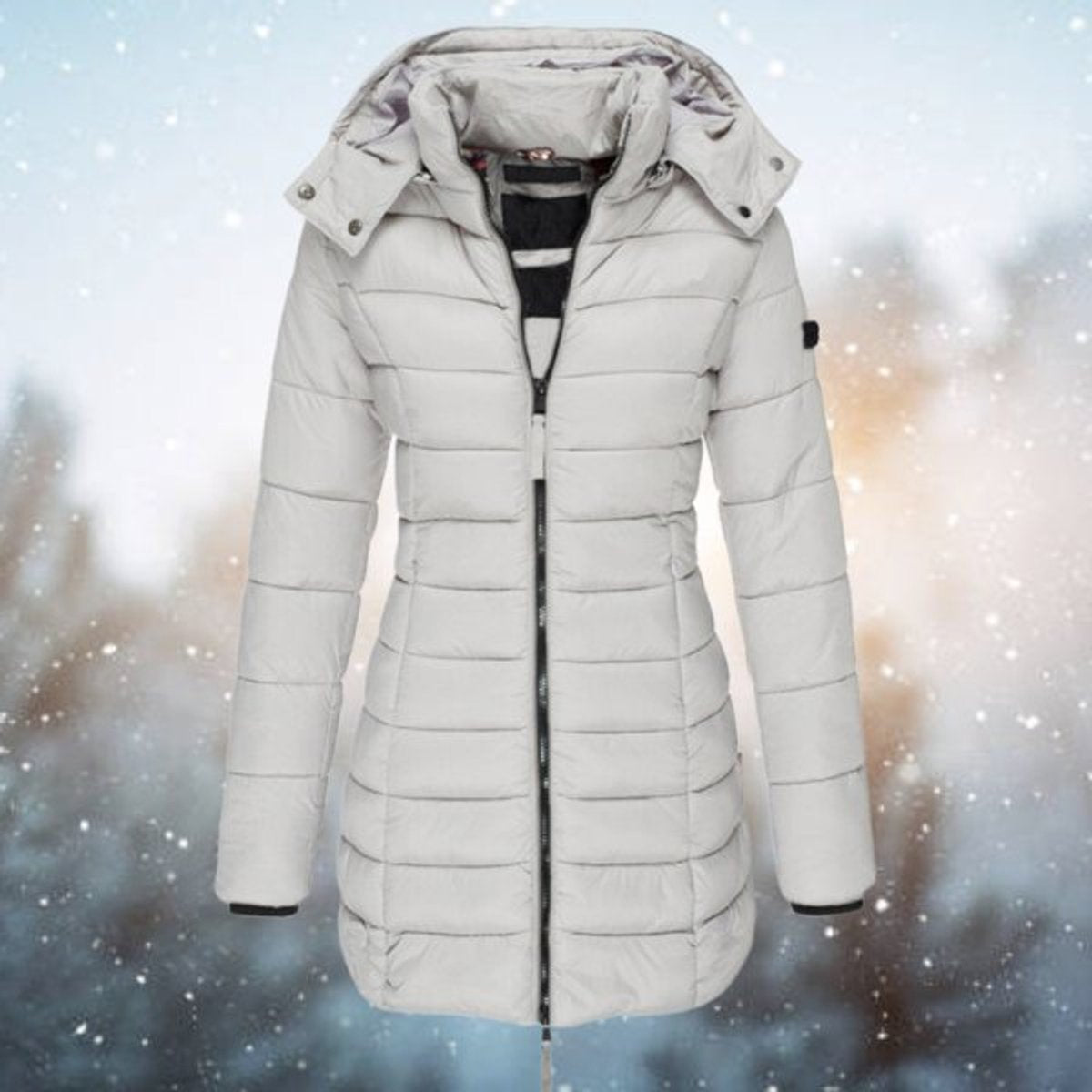 Women's Longline Quilted Hooded Zip-Up Puffer Coat in Gray - view 7