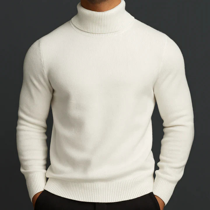 Men's Fine-Knit Slim-Fit Turtleneck Sweater in White - view 1