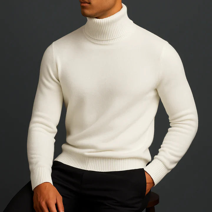 Men's Fine-Knit Slim-Fit Turtleneck Sweater in White - view 2