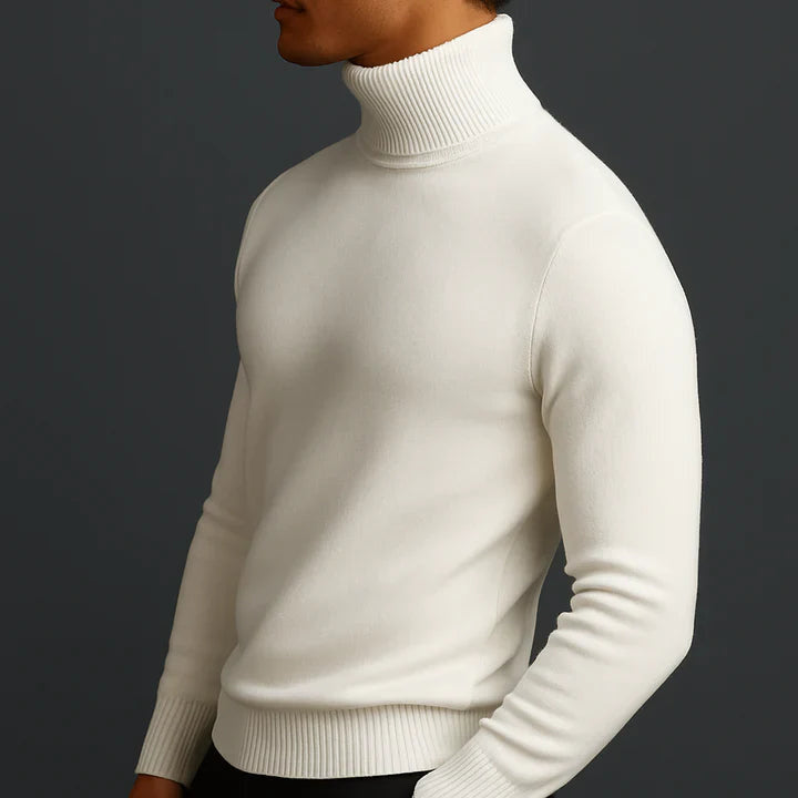 Men's Fine-Knit Slim-Fit Turtleneck Sweater in White - view 3