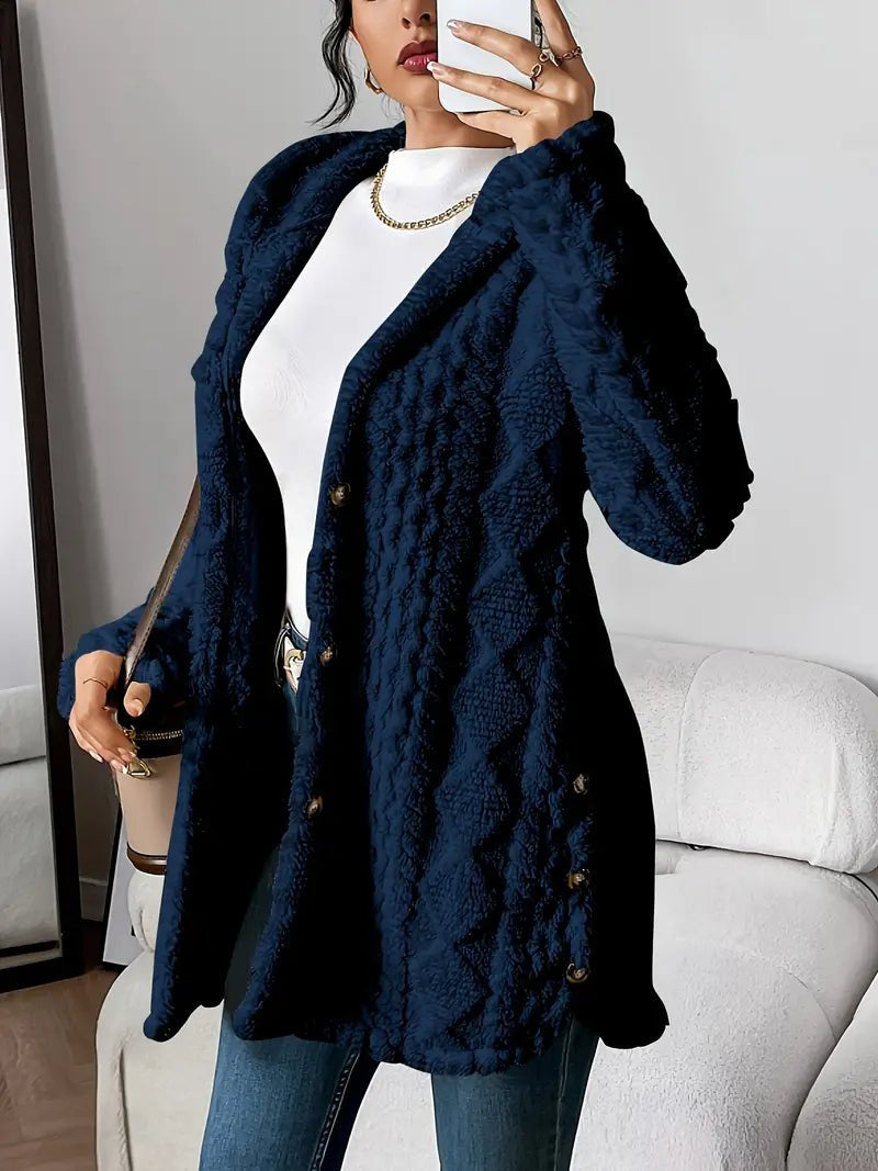 Women's Hooded Button-Front Knit Cardigan in Navy Blue - view 7