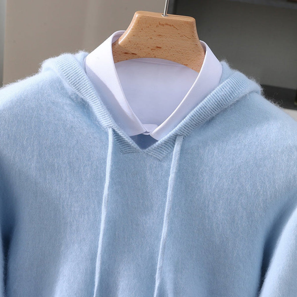 Men's Oversized Hooded Sweater with Drawcords in Blue - view 2