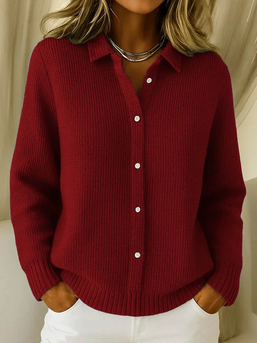 Women's Waffle-Knit Ribbed Textured-Knit Button-Front Cardigan in Wine Red - view 2