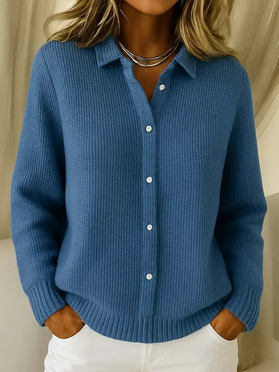 Women's Waffle-Knit Ribbed Textured-Knit Button-Front Cardigan in Dark Blue - view 3