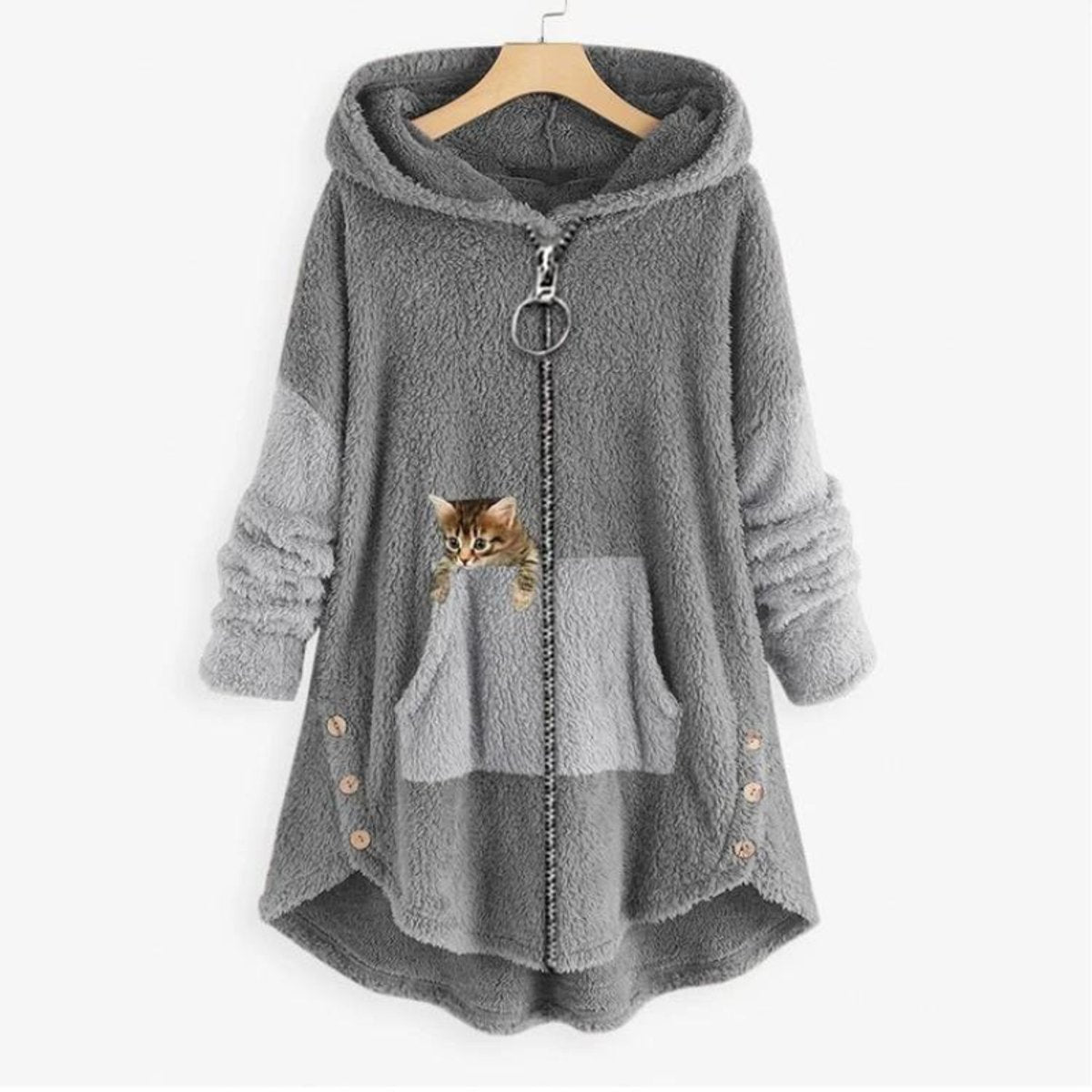 Women's Fleece-Lined Hooded Full-Zip Sweater in Gray - view 1