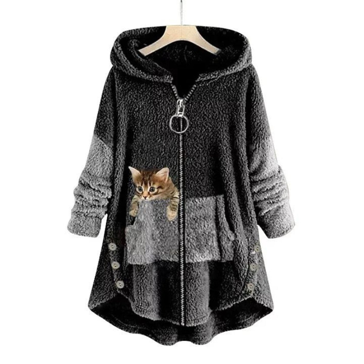 Women's Fleece-Lined Hooded Full-Zip Sweater in Dark Gray - view 2