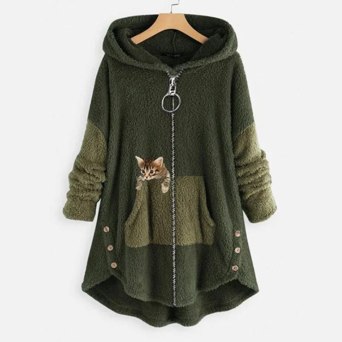 Women's Fleece-Lined Hooded Full-Zip Sweater in Green - view 3