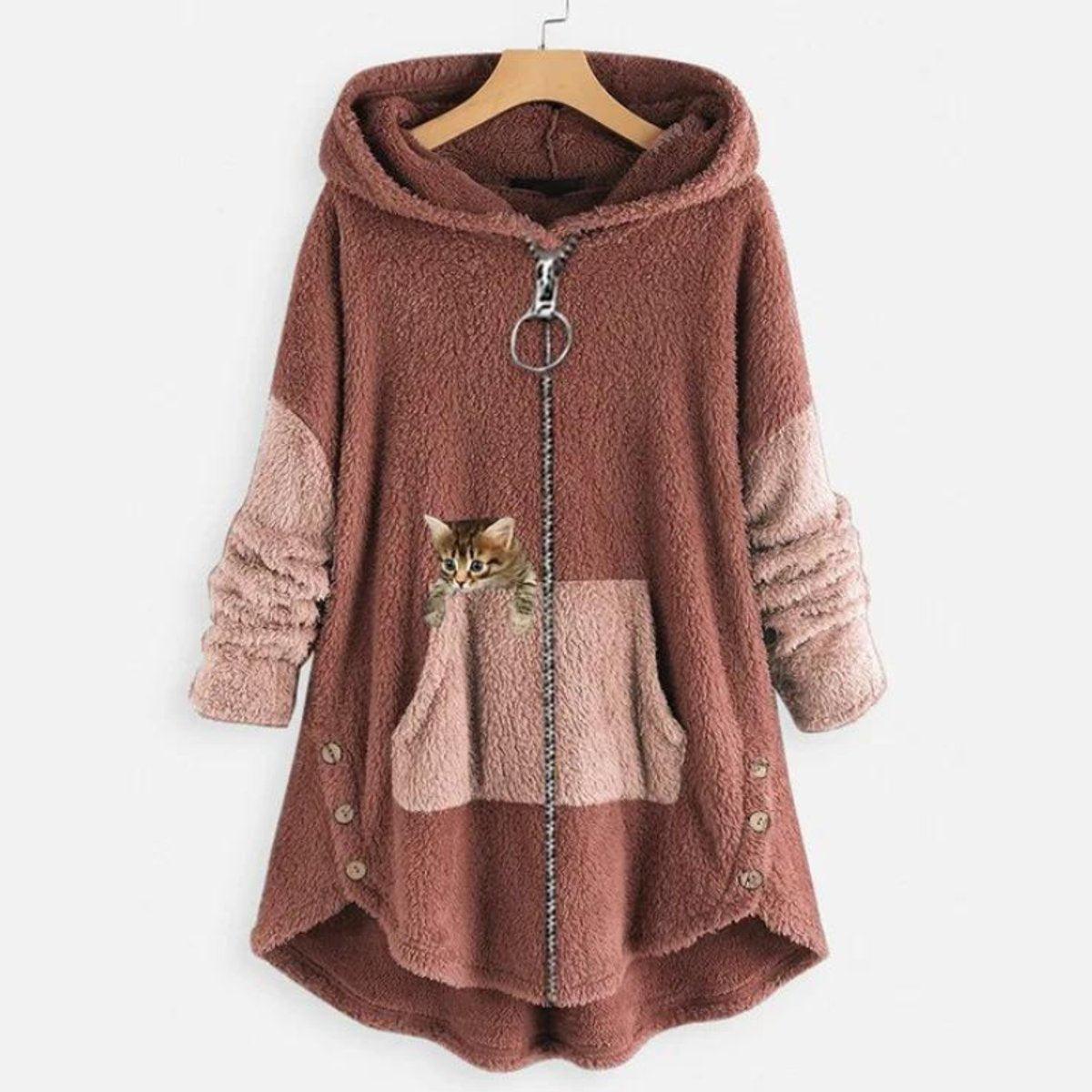 Women's Fleece-Lined Hooded Full-Zip Sweater in Pink - view 4