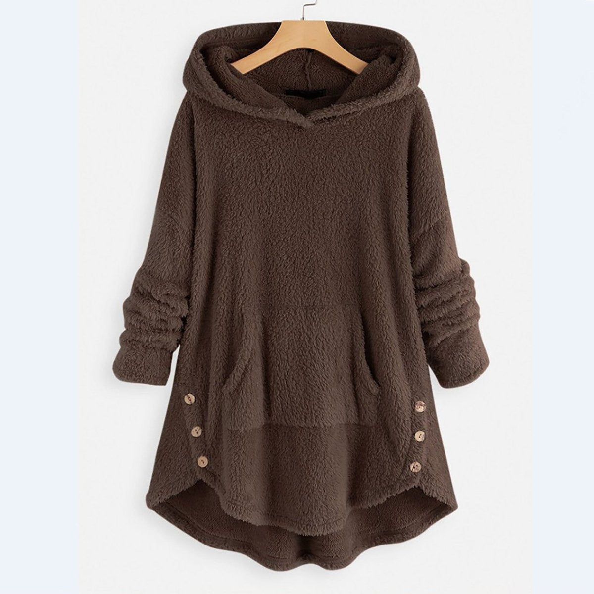 Women's Fleece-Lined Hooded Full-Zip Sweater in Brown - view 5