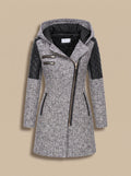 Women's Slim-Fit Quilted Hooded Moto Coat in Light Gray - view 1