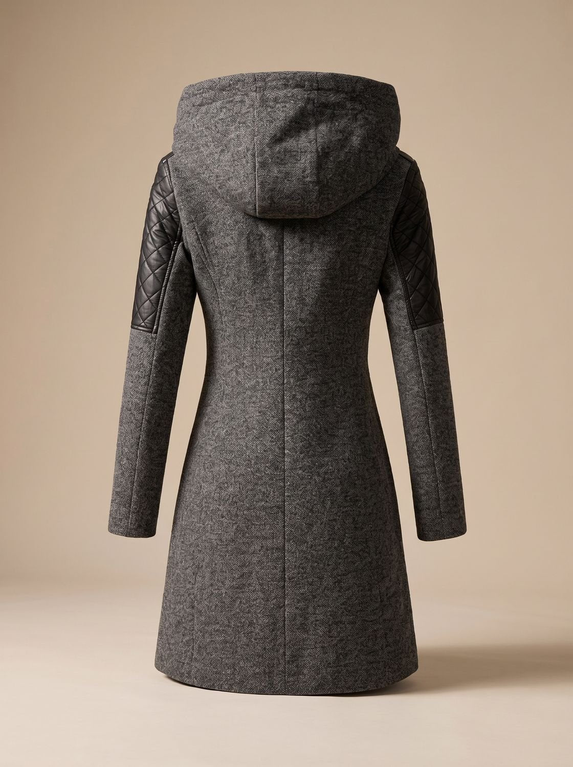 Women's Slim-Fit Quilted Hooded Moto Coat in Dark Gray - view 4