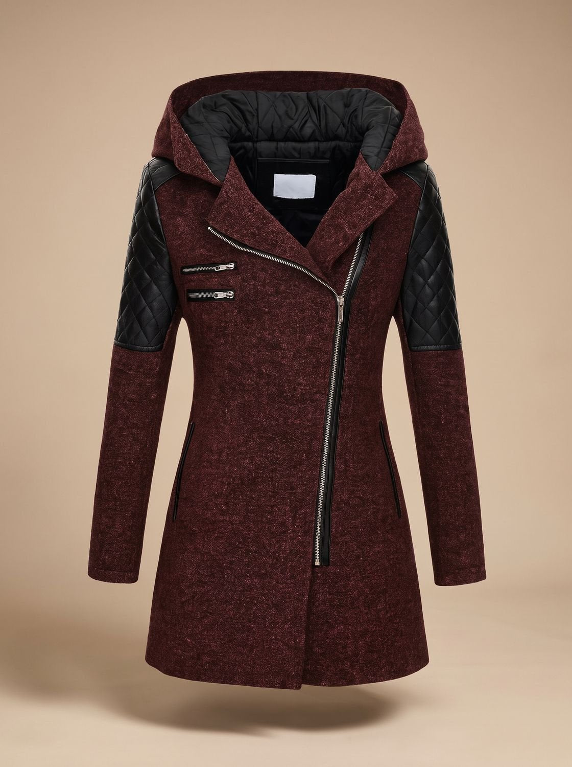 Women's Slim-Fit Quilted Hooded Moto Coat in Red - view 5
