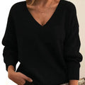 Women's Ribbed V-Neck Oversized Sweater in Black - view 1
