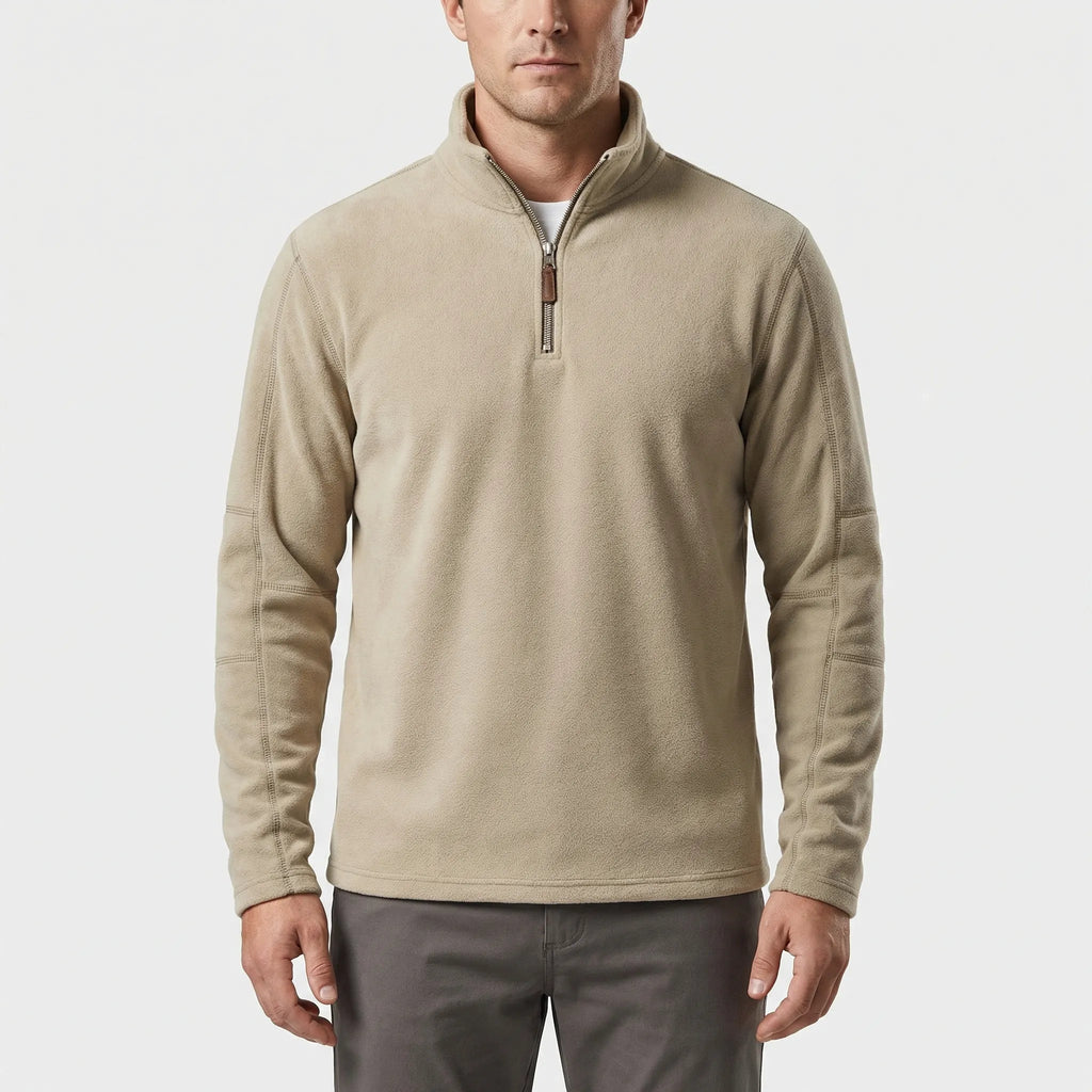 Men's Thermal Quarter-Zip Fleece Sweater in Beige - view 2