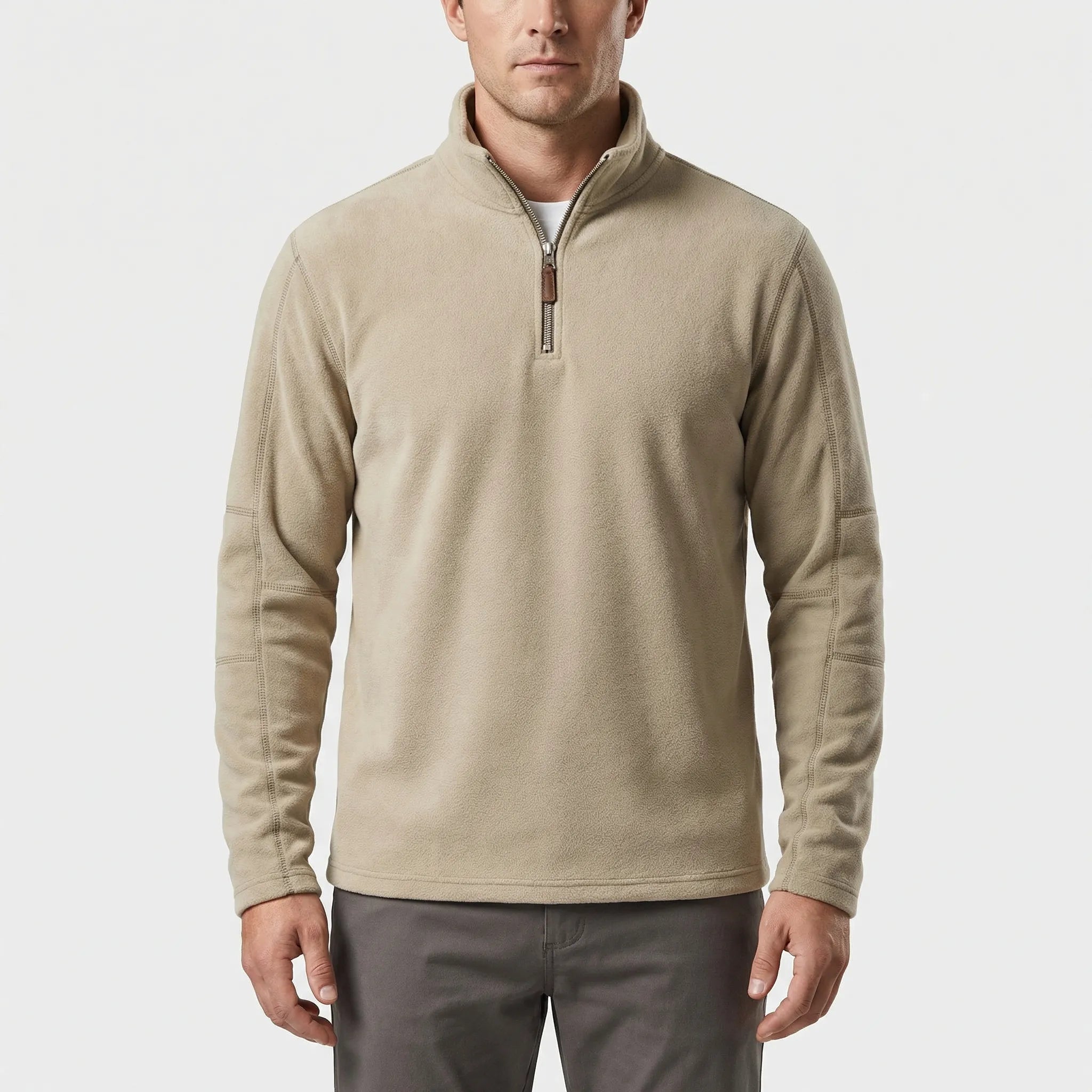 Men's Thermal Quarter-Zip Fleece Sweater in Beige - view 2
