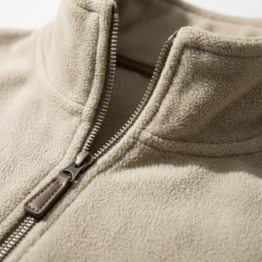 Men's Thermal Quarter-Zip Fleece Sweater in Beige - view 3