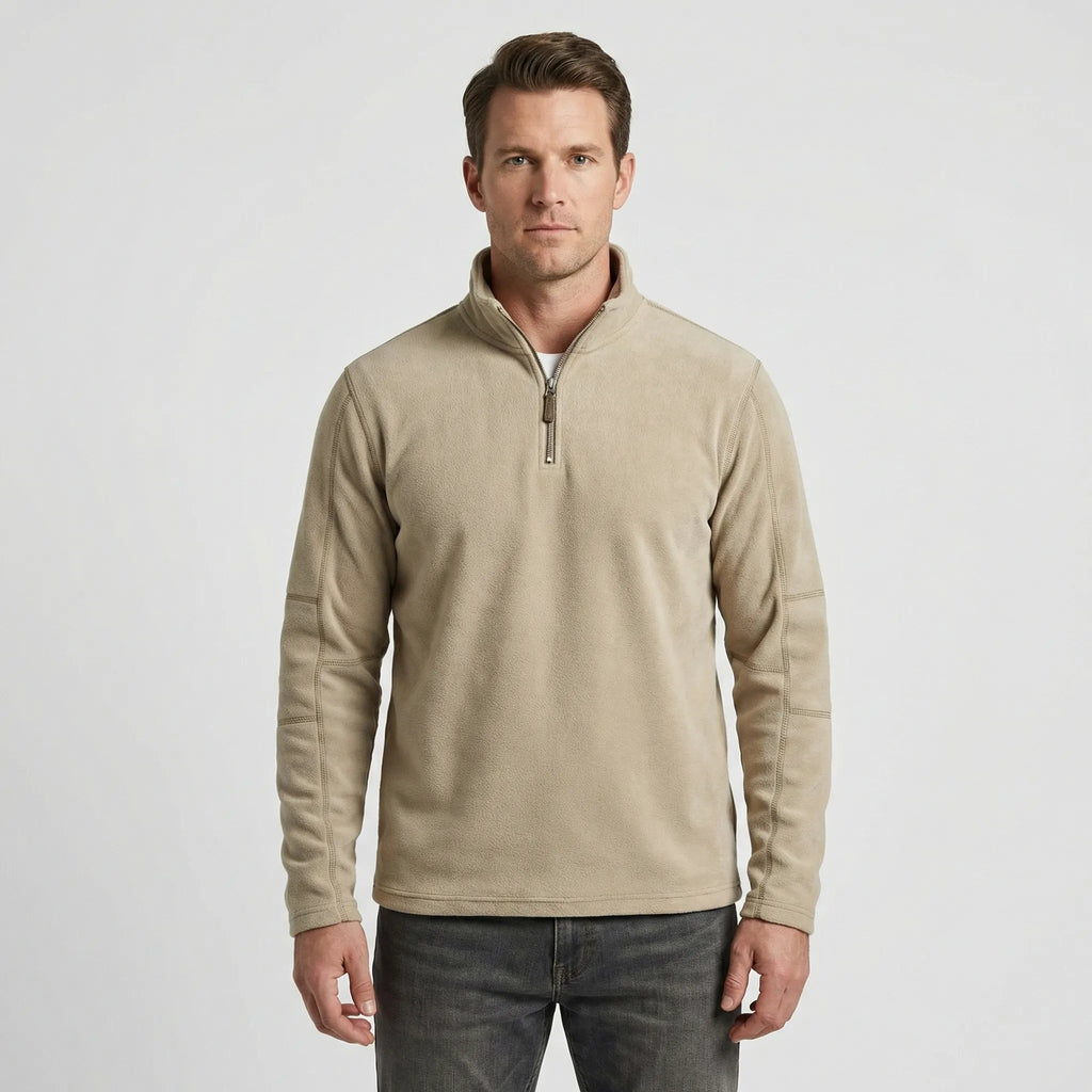 Men's Thermal Quarter-Zip Fleece Sweater in Beige - view 4
