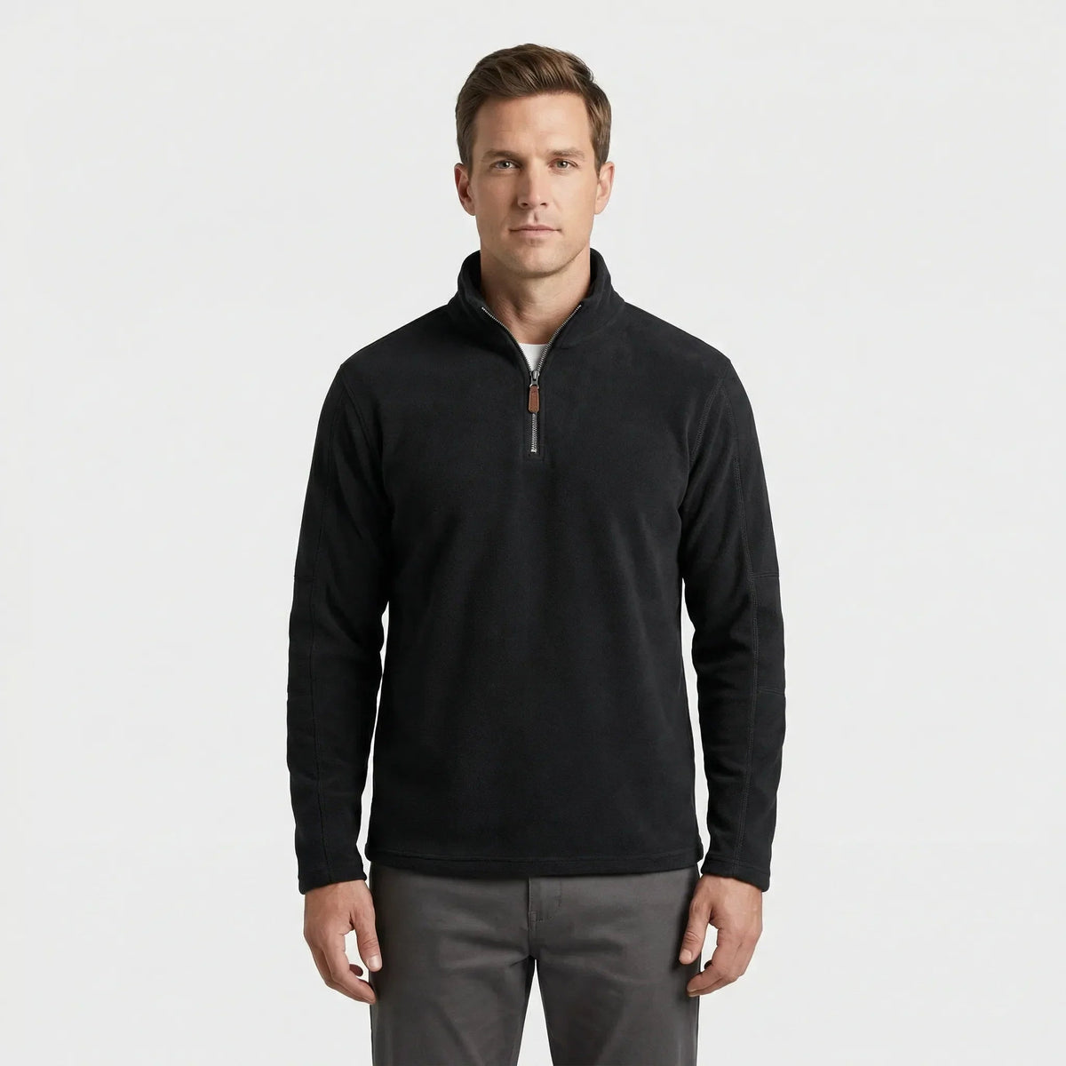 Men's Thermal Quarter-Zip Fleece Sweater in Black - view 5