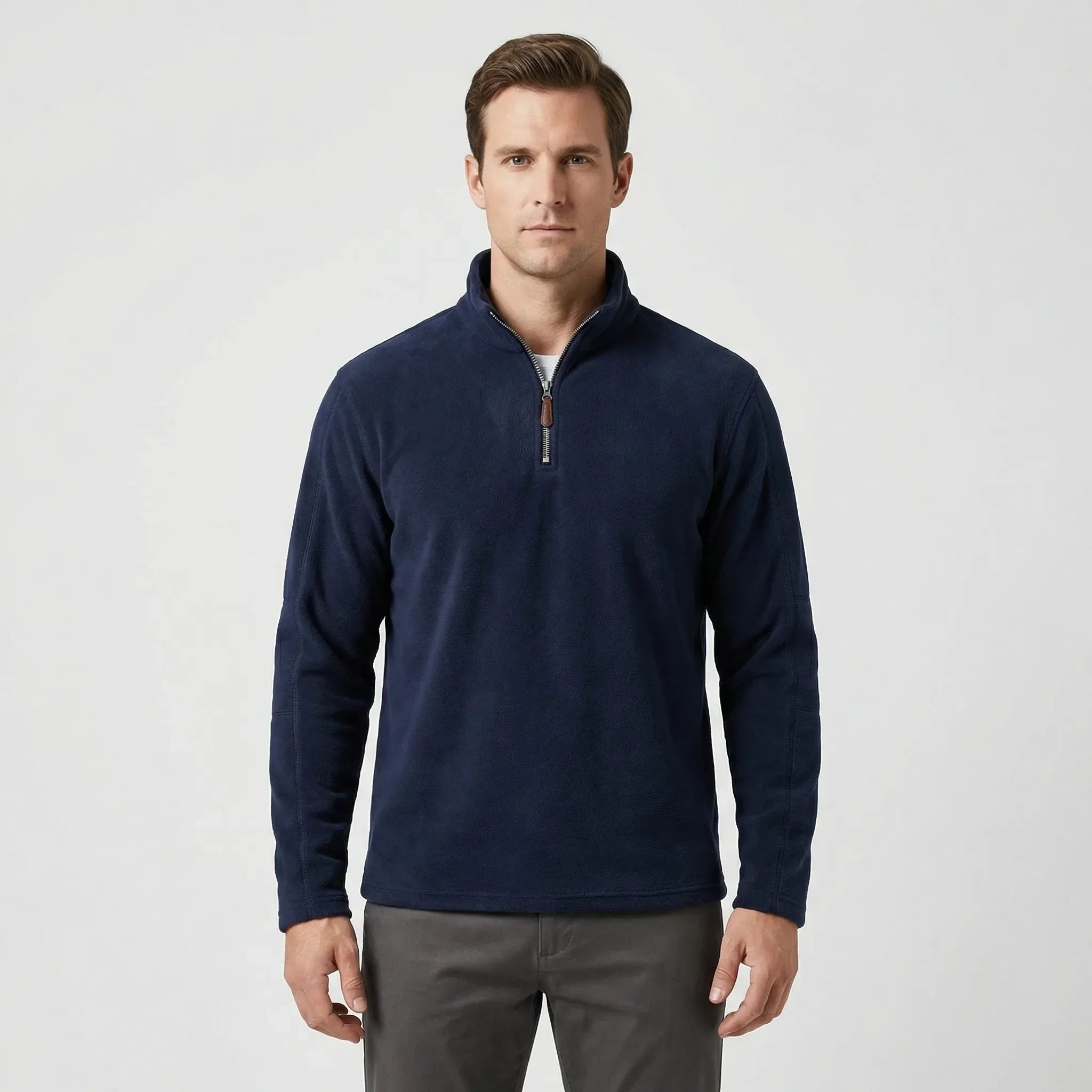 Men's Thermal Quarter-Zip Fleece Sweater in Dark Blue - view 6