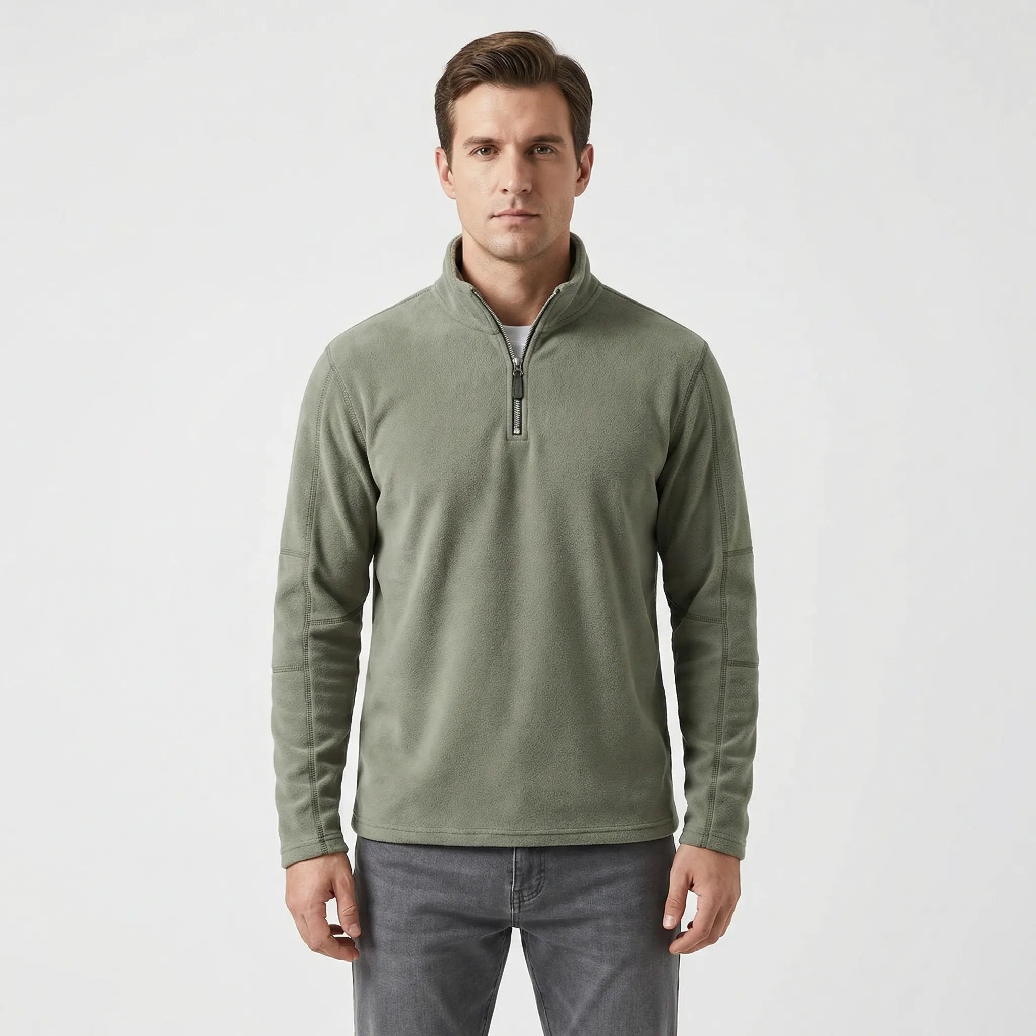 Men's Thermal Quarter-Zip Fleece Sweater in Green - view 7