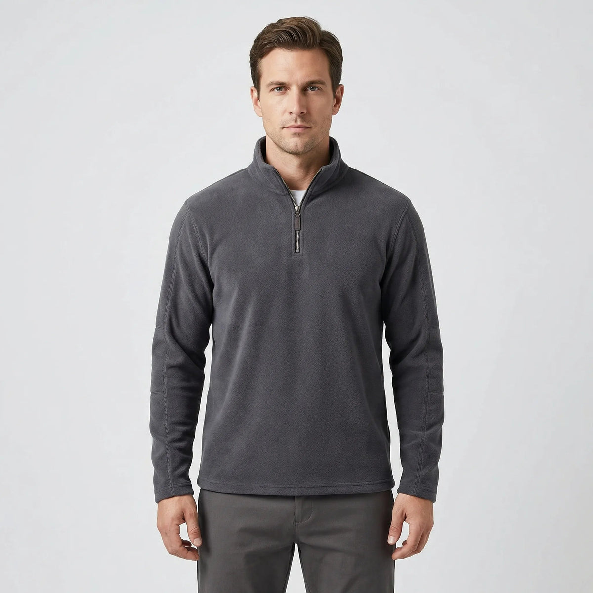 Men's Thermal Quarter-Zip Fleece Sweater in Gray - view 8