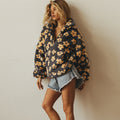 Women's Floral Sherpa Half-Zip Pullover in Charcoal - view 1