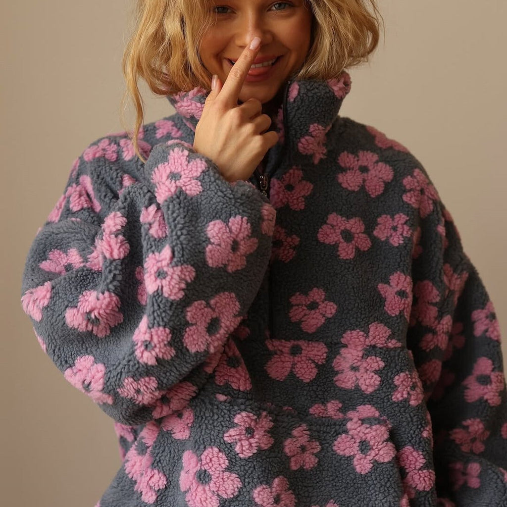 Women's Floral Sherpa Half-Zip Pullover in Gray - view 7