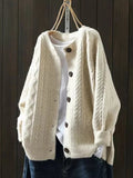 Women's Cable-Knit Oversized Button-Front Cardigan in Beige - view 1