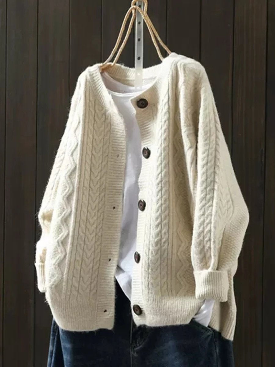 Women's Cable-Knit Oversized Button-Front Cardigan in Beige - view 1