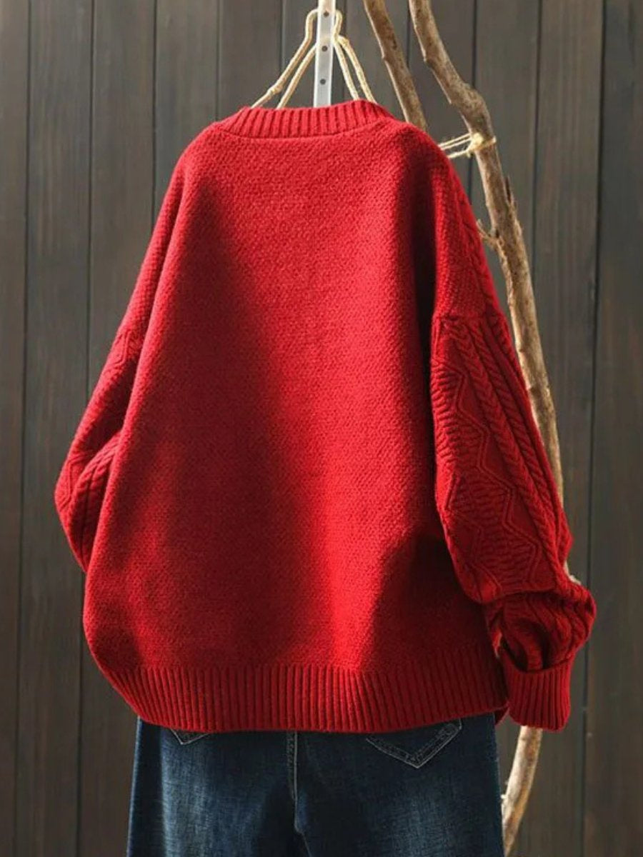Women's Cable-Knit Oversized Button-Front Cardigan in Red - view 2