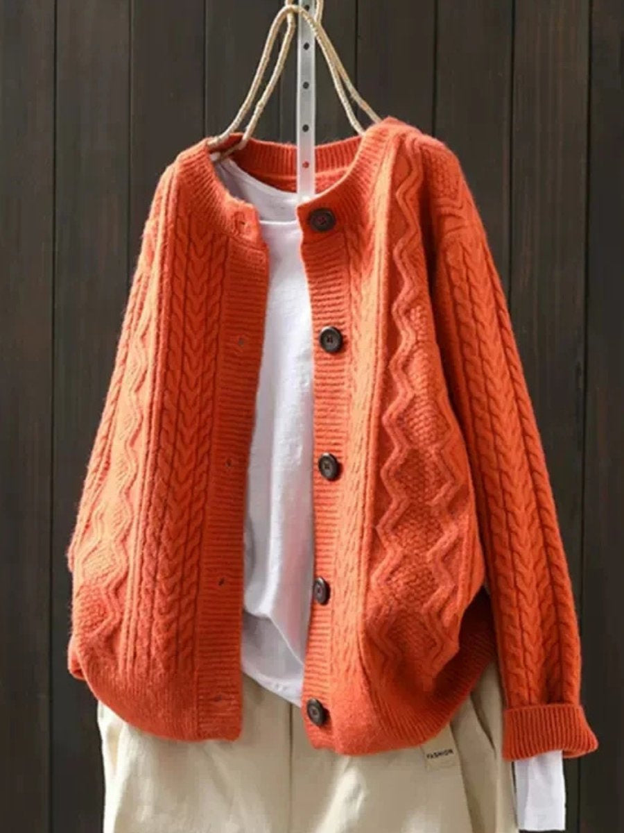 Women's Cable-Knit Oversized Button-Front Cardigan in Orange - view 4