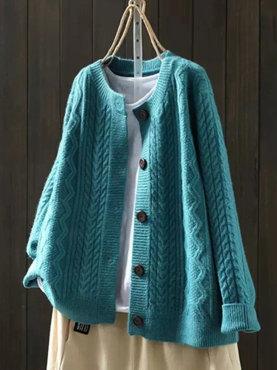 Women's Cable-Knit Oversized Button-Front Cardigan in Blue - view 5