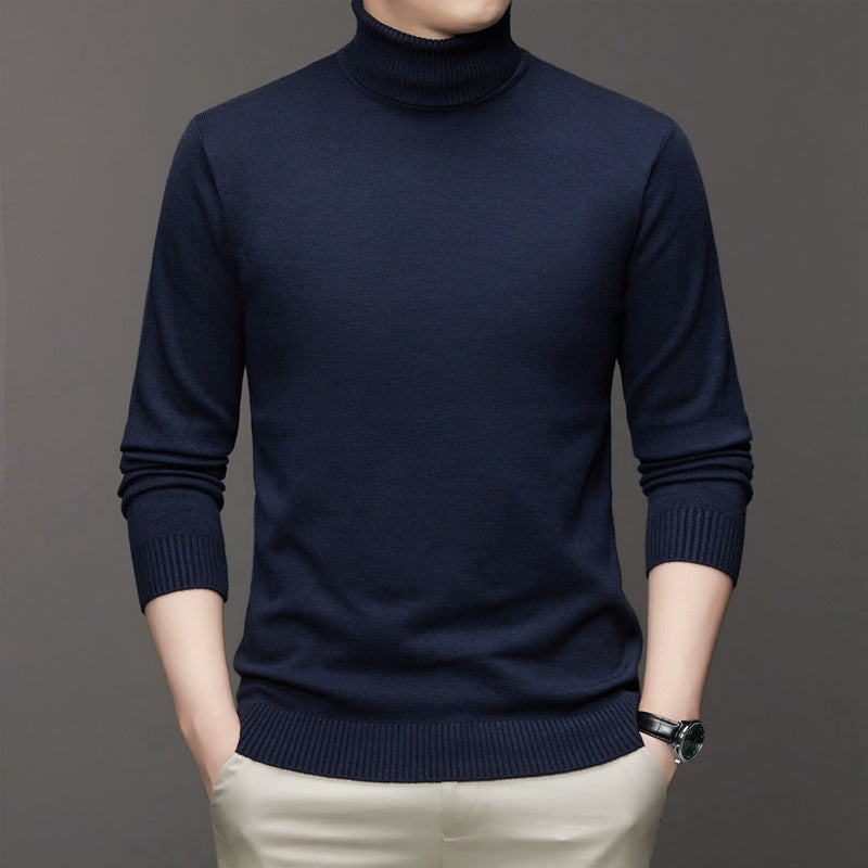 Men's Ribbed Turtleneck Sweater with Ribbed Cuffs in Blue - view 2