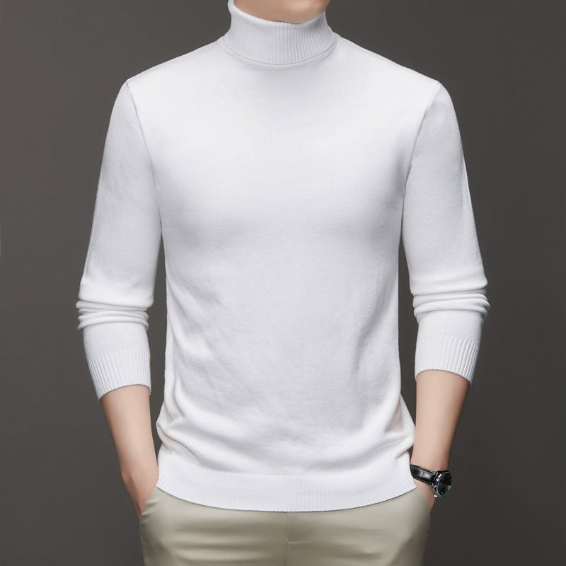 Men's Ribbed Turtleneck Sweater with Ribbed Cuffs in White - view 3