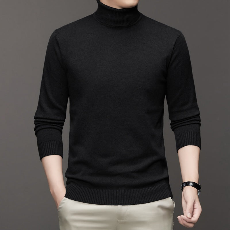Men's Ribbed Turtleneck Sweater with Ribbed Cuffs in Black - view 4