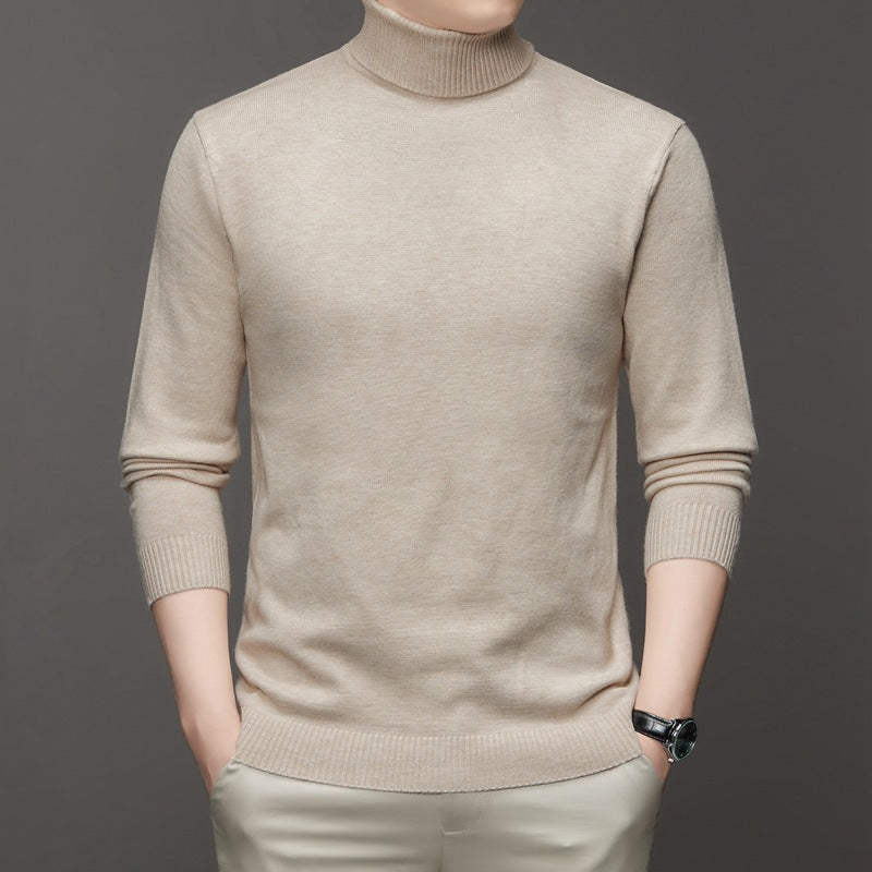 Men's Ribbed Turtleneck Sweater with Ribbed Cuffs in Khaki - view 5