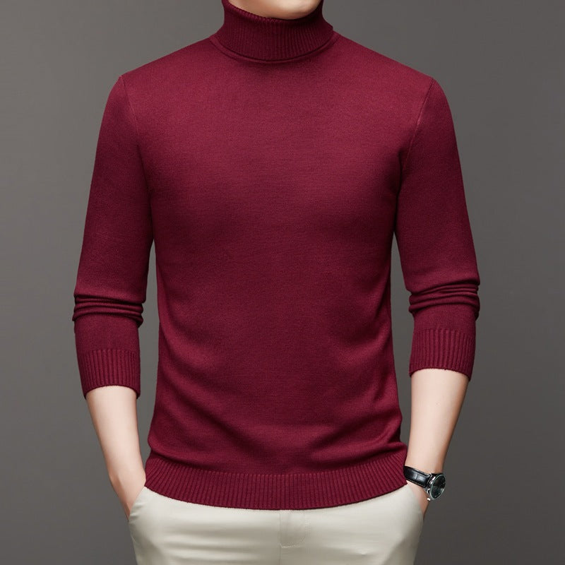 Men's Ribbed Turtleneck Sweater with Ribbed Cuffs in Burgundy - view 6