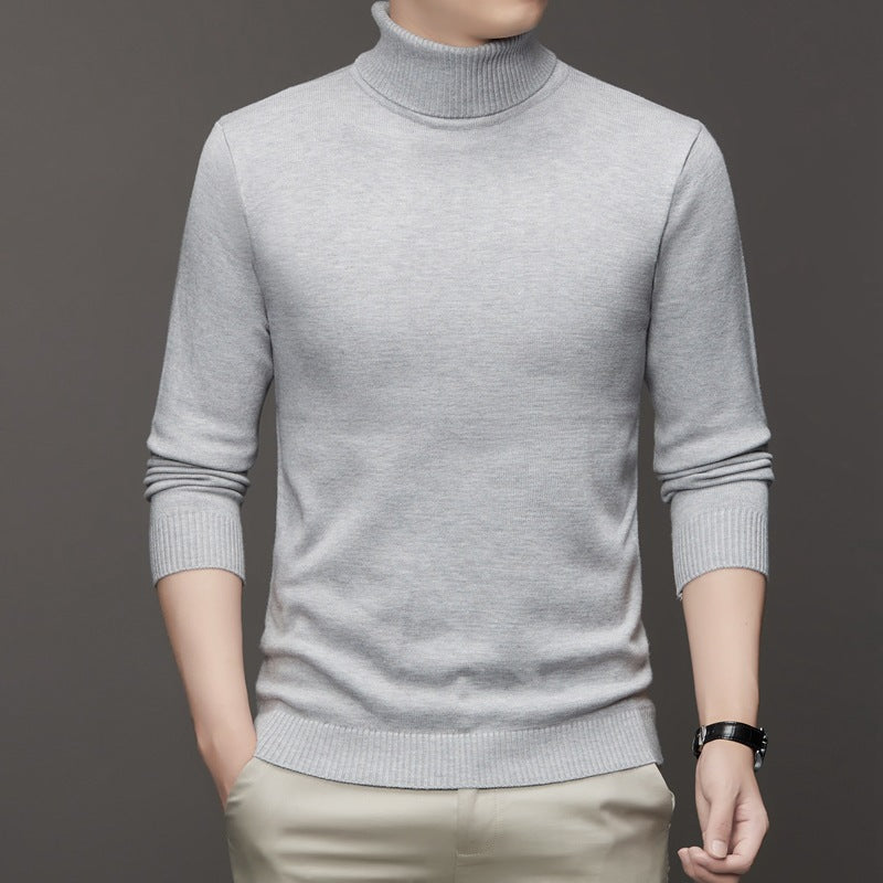 Men's Ribbed Turtleneck Sweater with Ribbed Cuffs in Light Gray - view 8