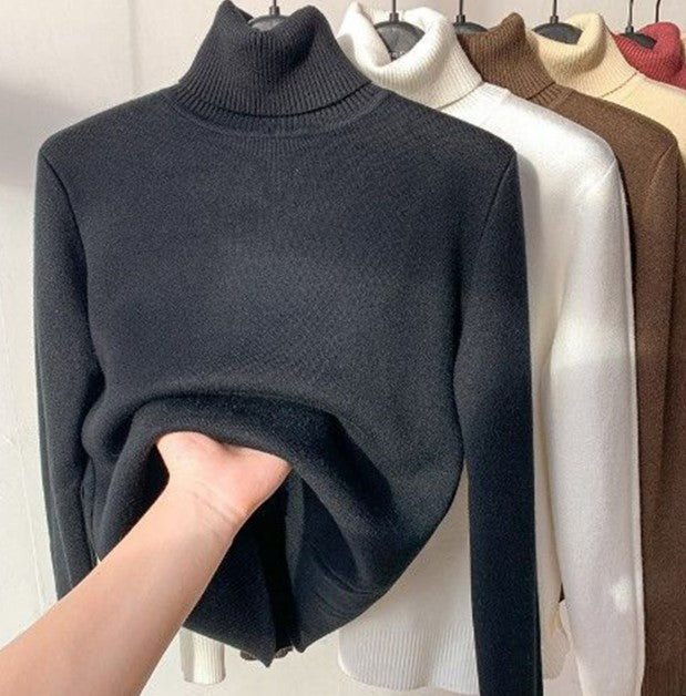 Women's Fleece-Lined Turtleneck Sweater in Black - view 1