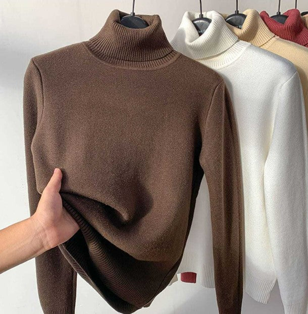 Women's Fleece-Lined Turtleneck Sweater in Brown - view 2