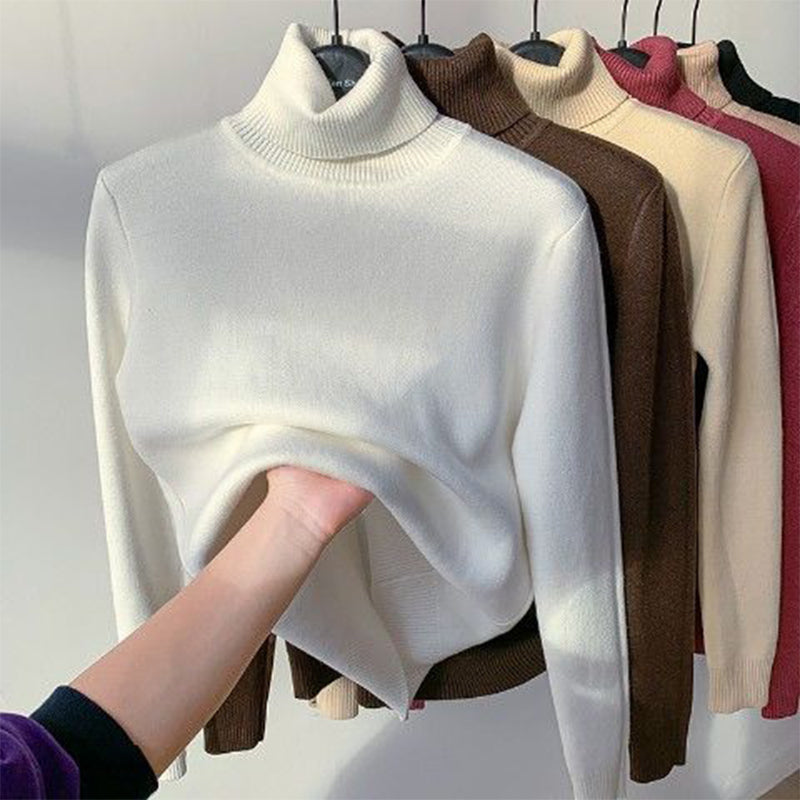 Women's Fleece-Lined Turtleneck Sweater in White - view 5