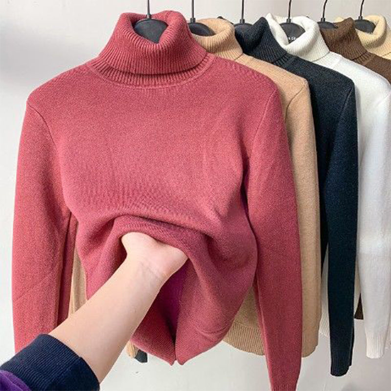 Women's Fleece-Lined Turtleneck Sweater in Pink - view 6