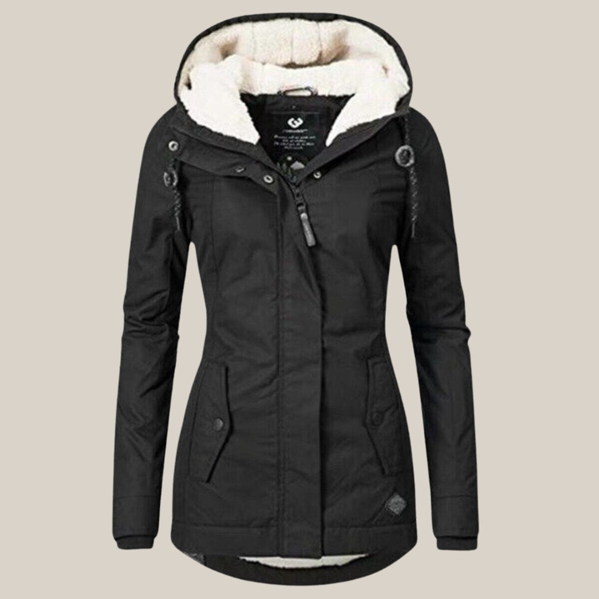 Women's Fleece-Lined Quilted Hooded Parka Coat in Black - view 3