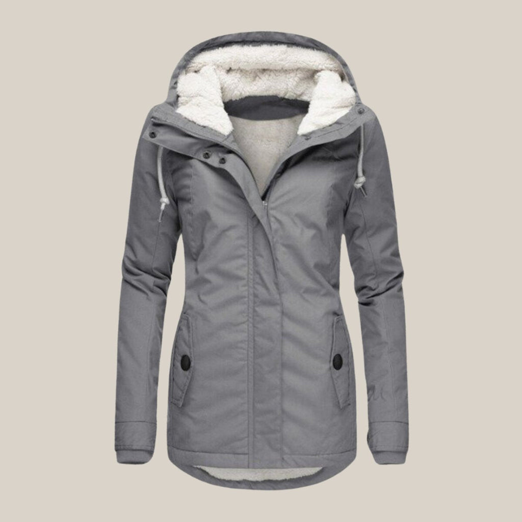 Women's Fleece-Lined Quilted Hooded Parka Coat in Gray - view 4