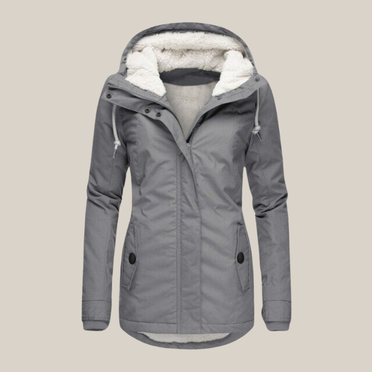 Women's Fleece-Lined Quilted Hooded Parka Coat in Gray - view 4