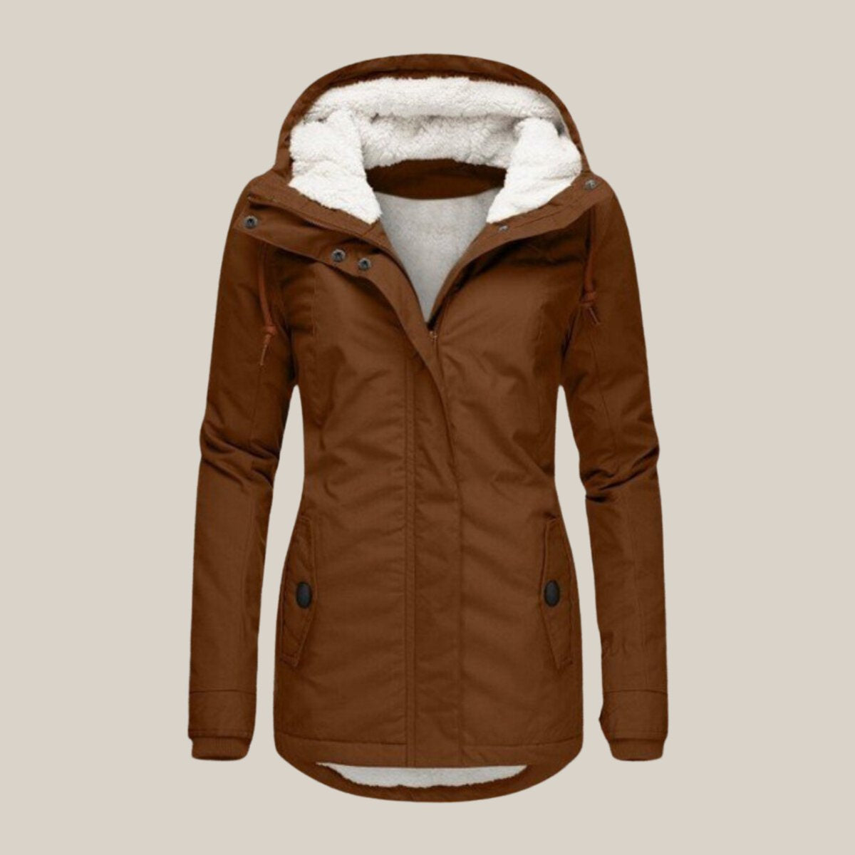 Women's Fleece-Lined Quilted Hooded Parka Coat in Brown - view 5