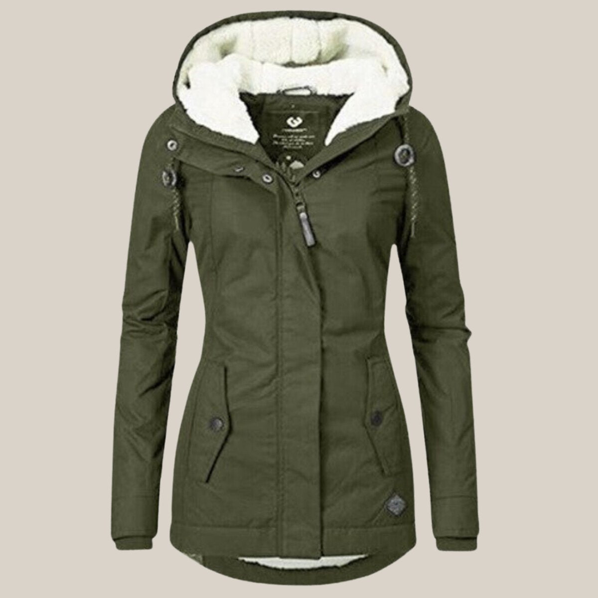 Women's Fleece-Lined Quilted Hooded Parka Coat in Green - view 7