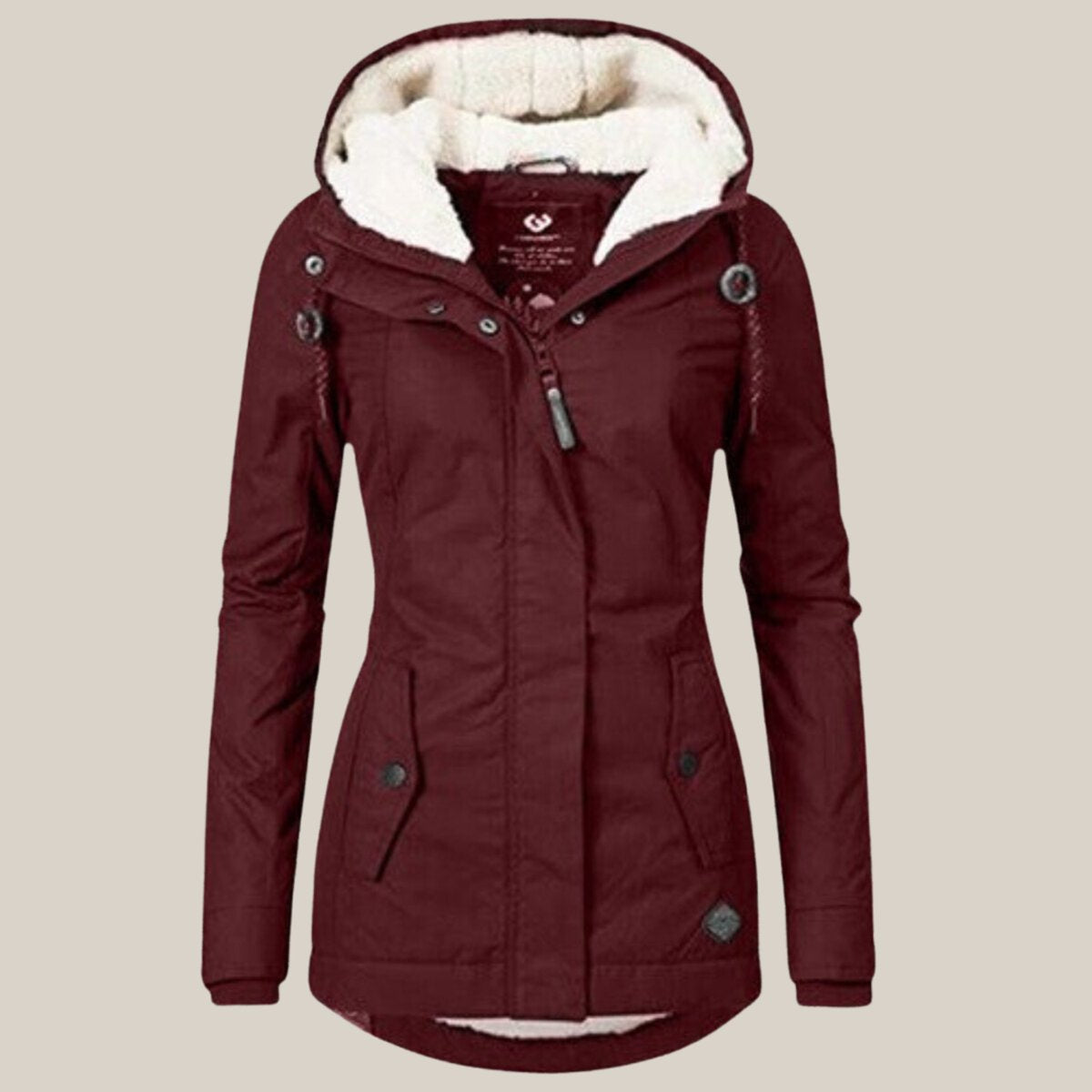 Women's Fleece-Lined Quilted Hooded Parka Coat in Red - view 8