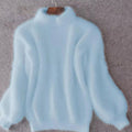 Women's Fuzzy Turtleneck Balloon-Sleeve Sweater in Blue - view 1